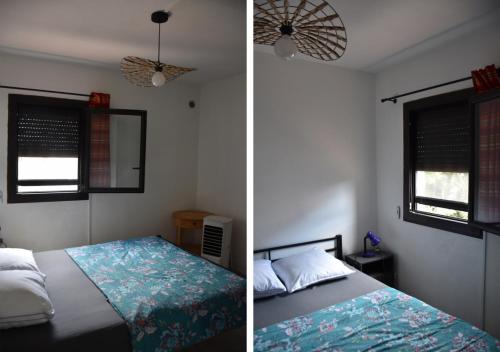 - deux photos d'une chambre avec un lit et une fenêtre dans l'établissement Appartement Paradis Gruissan, à Gruissan