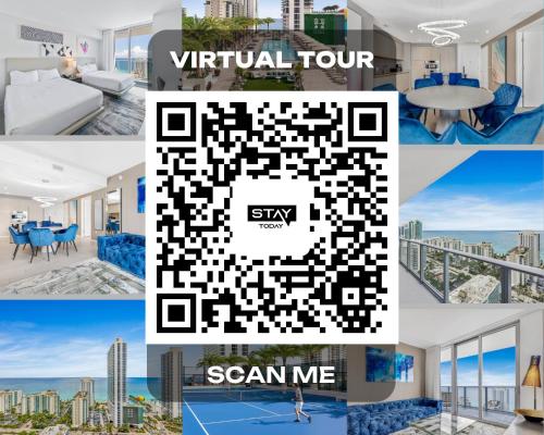 eine Collage aus Fotos eines virtuellen Rundgangs durch ein Haus in der Unterkunft HYDE HOUSE - Luxury Waterfront 2BR 2BA Apartment Suite with direct ocean view, roof top pool, resort amenities in Hollywood