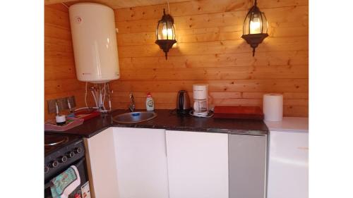 Kuchyň nebo kuchyňský kout v ubytování Korjuse Moori metsaonn- forest hut