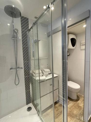 une salle de bain avec douche et toilettes dans l'établissement Studio Port Nature PN70 - 2 personnes, au Cap d'Agde