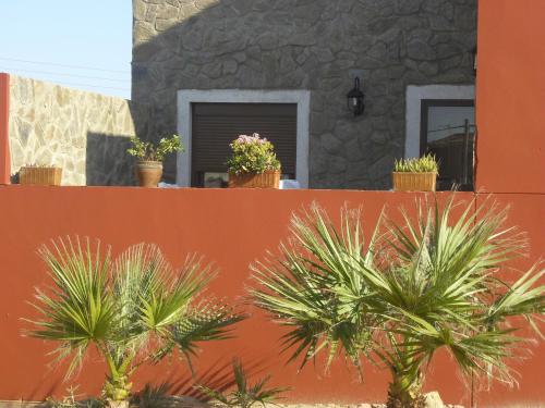 a row of potted plants on top of a fence at La Posada de Menchu in Sanlúcar de Barrameda