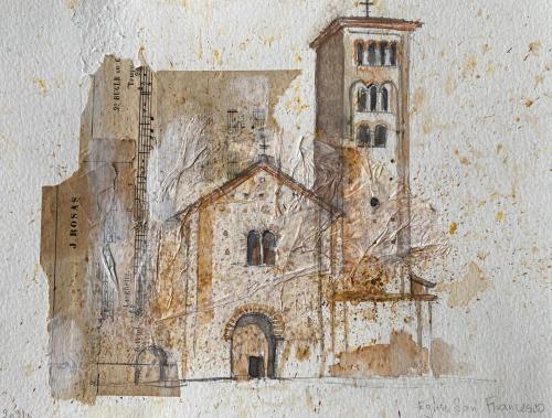 a drawing of a church with a tower at Dimora Pasolini in Ravenna