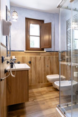 a bathroom with a toilet and a sink and a shower at Domus Angeli in Assisi