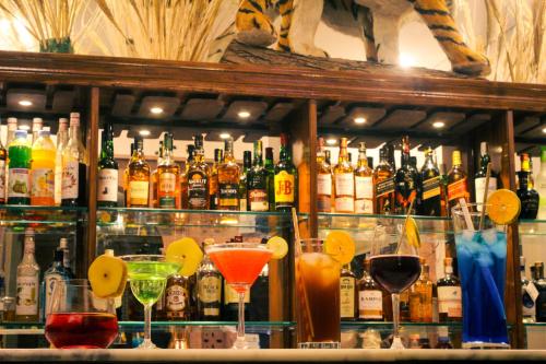 a bar filled with lots of bottles of alcohol at Dareecha in Jodhpur