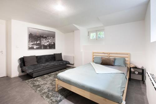 Postel nebo postele na pokoji v ubytování Spacieux Studio, Maison de Maître, Parking Gratuit sur Place, MULHOUSE CENTRE