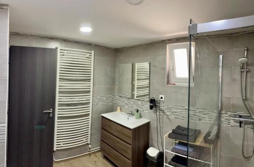 une salle de bain avec une douche et un lavabo et une douche dans l'établissement Large single-family home with 4 large bedrooms, à Montbéliard