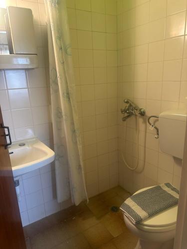 a bathroom with a toilet and a sink at Agiazi Vacation Rooms Pitsidia in Pitsidia