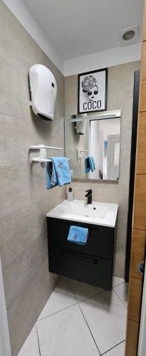 une salle de bain avec un lavabo et un miroir dans l'établissement Casa Sant'Antone, à Furiani