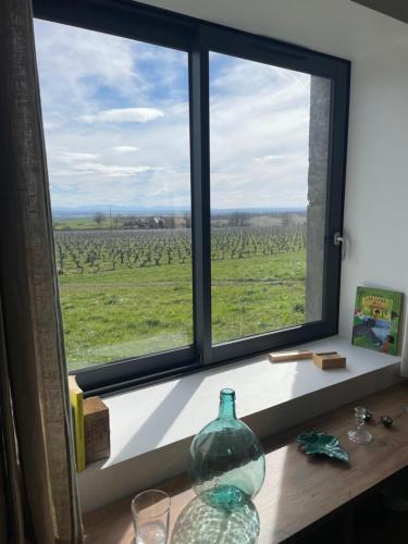 a window with a view of a field of grapes at Maison des Vendanges in Cesset