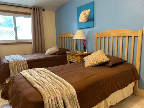 a bedroom with two beds and a window at Treasures of Andros in Love Hill