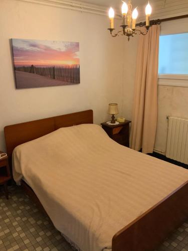 une chambre avec un lit et une fenêtre dans l'établissement Appartement à Capbreton en bordure de forêt, à Capbreton