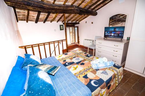 a bedroom with a bed and a tv in it at *La Torre Di Amelia* Nel Cuore Dell' Umbria in Amelia