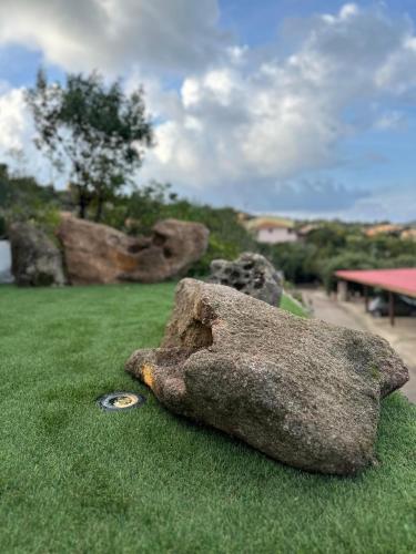 a large rock sitting on top of a field of grass at Casa Alessandra, Apartment in Porto Cervo in Porto Cervo