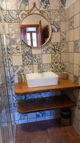 a bathroom with a sink and a mirror at Penzion Ztracený mlýn in Slapy
