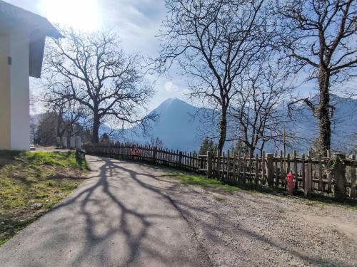 a road with a fence and a mountain in the background at Chalet Baita Ballardini by Interhome in Ragoli