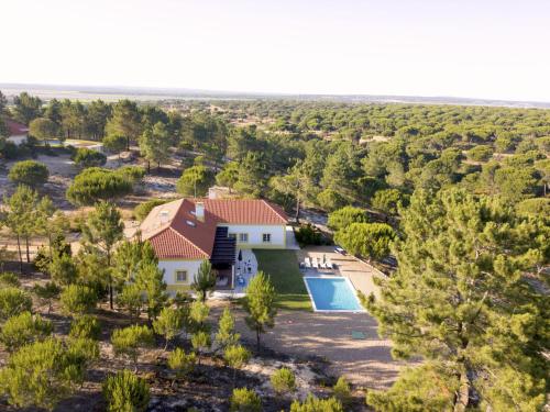 an aerial view of a house with a swimming pool and trees at Holiday Home Lago by Interhome in Alcácer do Sal