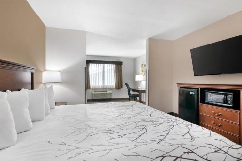 a hotel room with a large bed with a flat screen tv at Best Western Brookfield in Brookfield