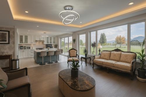 a large living room with a couch and a kitchen at Lisa's house in Richmond