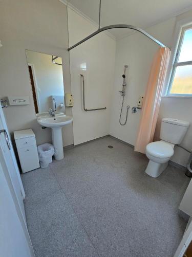 a bathroom with a toilet and a sink at Stanley on Kimbolton in Feilding