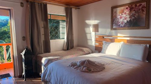 a bedroom with a bed and a window at Pousada Pinhalense in Santo Antônio do Pinhal