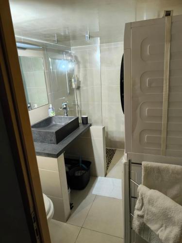 une salle de bain avec un lavabo et une douche dans l'établissement Appartement centre ville NIMES, à Nîmes