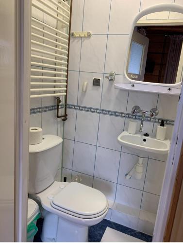 a small bathroom with a toilet and a sink at Przystanek Gubałówka -Guest House Zakopane in Zakopane