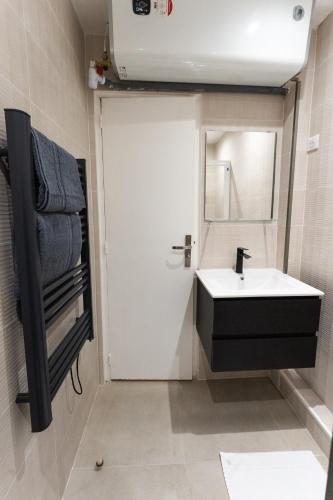 une salle de bain avec un lavabo et un miroir dans l'établissement Appartement cosy climatisé 1BR - Gare de Lyon, à Paris