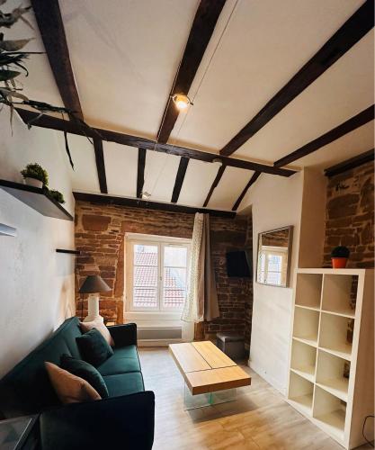 un salon avec un canapé et une table dans l'établissement L Adresse Carnot - HYPERCENTRE - GARE - PARKING - HISTORIQUE, à Mâcon