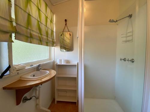 a bathroom with a sink and a shower at The Captains Manor On Cook 5 in Arcadia