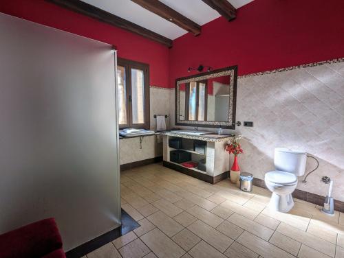 łazienka z toaletą i lustrem w obiekcie Casa Rural La Alcazaba w mieście El Robledo
