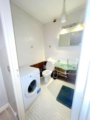 une salle de bain avec une machine à laver et un lavabo dans l'établissement Floor sixteen, à Puteaux