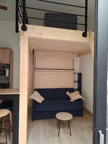 Cette chambre comprend un lit en mezzanine et un canapé. dans l'établissement Chez Babeth, à Mâcon