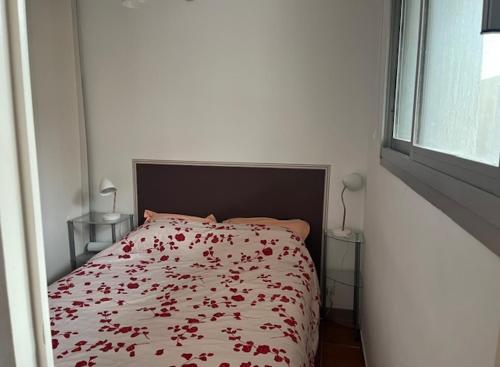 - une chambre avec un lit recouvert de roses rouges dans l'établissement Loft cosy au portes d'avignon, aux Angles (Gard)