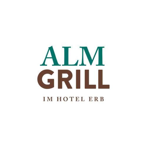 a sign for the alm grill in hotel erm at Best Western Plus Hotel Erb in Parsdorf