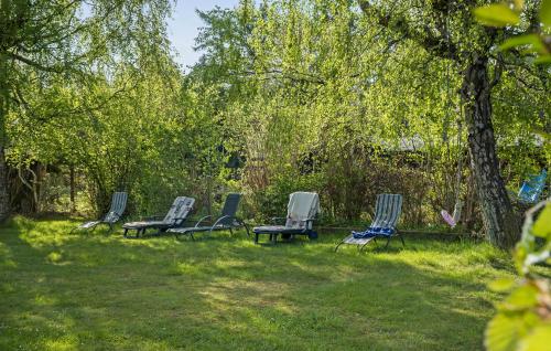 a group of lawn chairs sitting in the grass at Pet Friendly Home In Nykøbing Sj in Nyrup