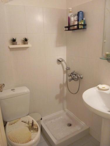 a bathroom with a toilet and a sink at Garden studio in Piraeus