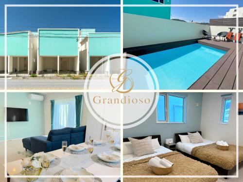 a collage of photos of a villa with a swimming pool at グランディオーソ沖縄プールヴィラ金武2 in Yaka