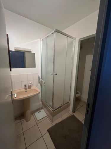une salle de bain avec douche et lavabo dans l'établissement Studio près gare Amiens et centre, à Amiens