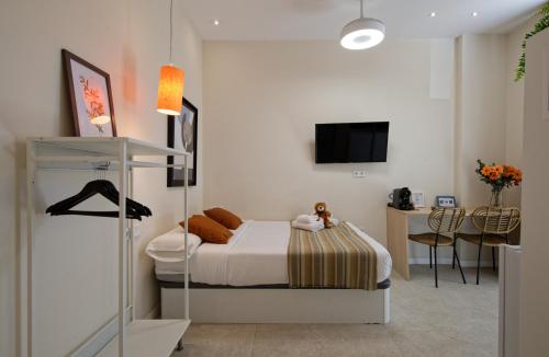 una camera da letto con un letto, una scrivania e una televisione di Osito Hub - Campoamor a Valencia