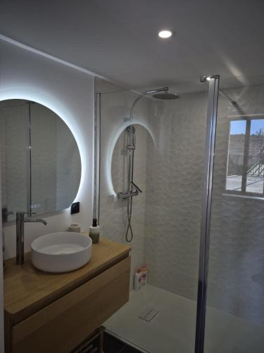 une salle de bain avec un lavabo et une douche dans l'établissement Apartement La Cuverie, à Carcassonne
