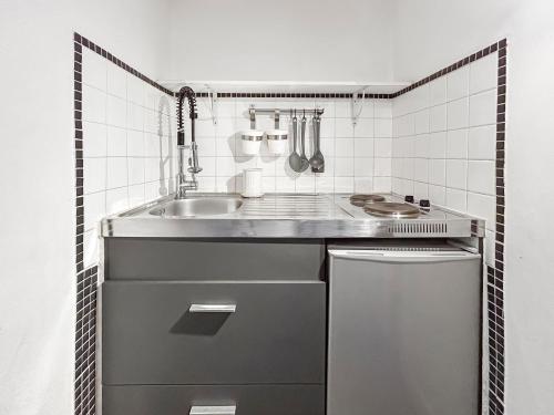 Il comprend une petite cuisine équipée d'un évier et d'un lave-vaisselle. dans l'établissement Studio lumineux au cœur d'Aix-les-Bains, à Aix-les-Bains