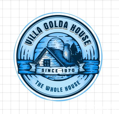 a round emblem with a house and the whole house at Villa Golda, The whole house Biker Friendly in Rijeka Reževići