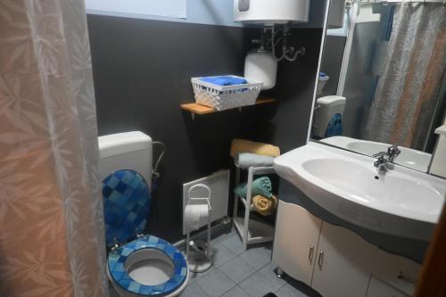 a small bathroom with a toilet and a sink at Apartments Brunarica in Moravske Toplice