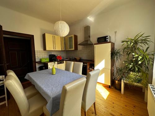 a kitchen and dining room with a table and chairs at Villa Illuminati in Gotha