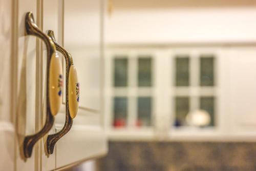 a close up of a door handle of a refrigerator at Roubenka Vanedi in Olešnice v Orlických horách
