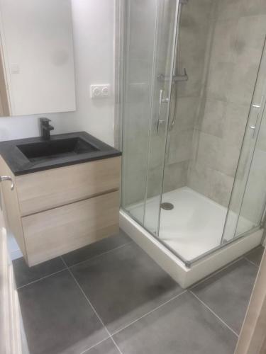 Chambre privée Anglet, Les iris في أنغليه: حمام مزود بدش ومغسلة