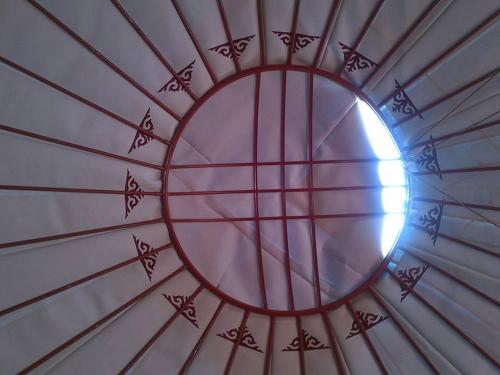 a mirror in the ceiling of a tent at Guest House Nur in Kochkor