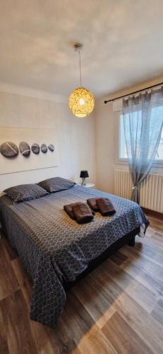 une chambre avec un lit avec deux oreillers dessus dans l'établissement Chez Chris et Seve, à Arles