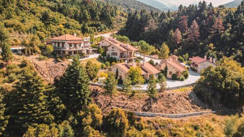 an aerial view of a house on a hill at Georgio's V Chalet Kalavrita in Kalavrita