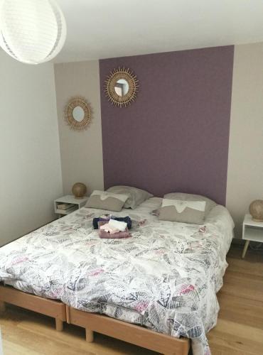 une chambre avec un lit et deux miroirs au mur dans l'établissement Chez Nathalie et flavien, à Meuilley